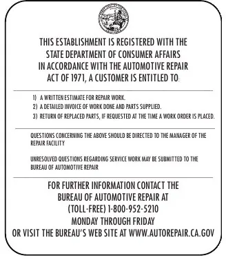 Sample Automotive Repair Dealer notice